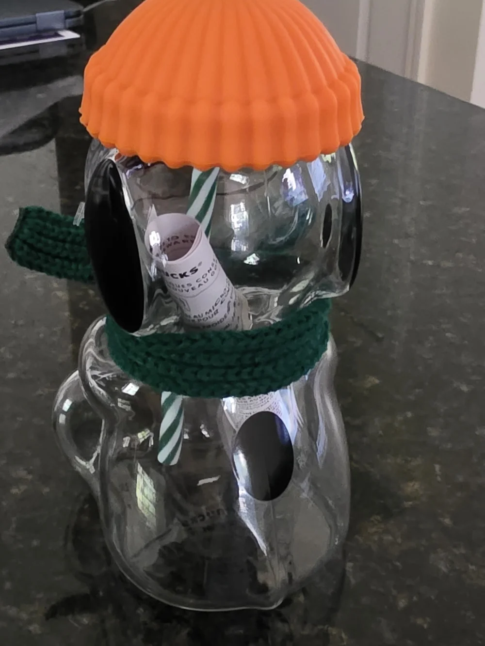 Starbucks Peanuts Orange Hat Snowman Drink Cup with Straw